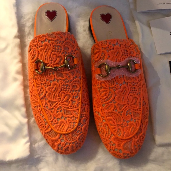 Gucci Orange Princeton floral lace backless loafer - Picture 5 of 15